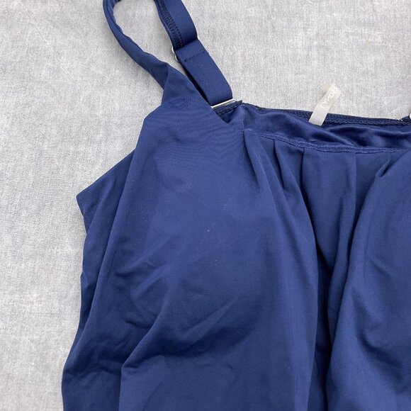 Lands End Tankini Top Women 6 Blue Blouson‎ Pad Bra Adj Strap Nylon Spandex Swim - Picture 2 of 9